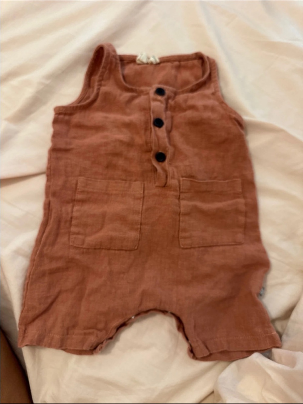 Kyte BABY Rust Brown Sleeveless Romper with Front Pockets